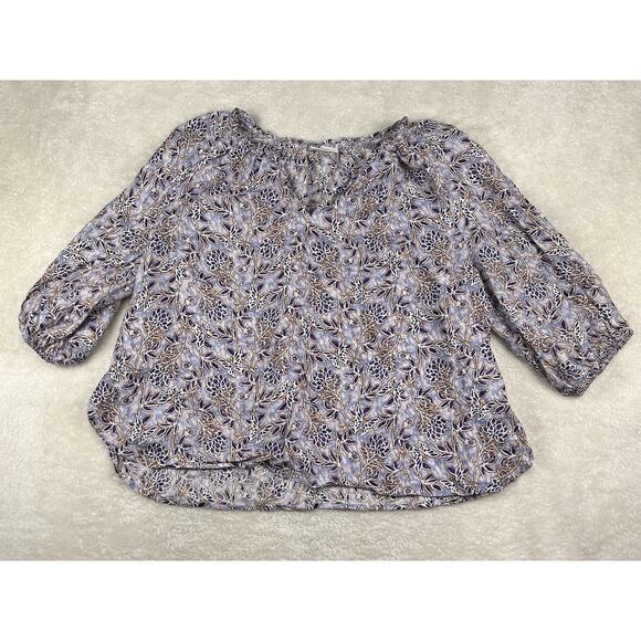 J Jill Womens Love Linen Floral Flower Print 3/4 Sleeve Button Back Tunic XL - Picture 1 of 7